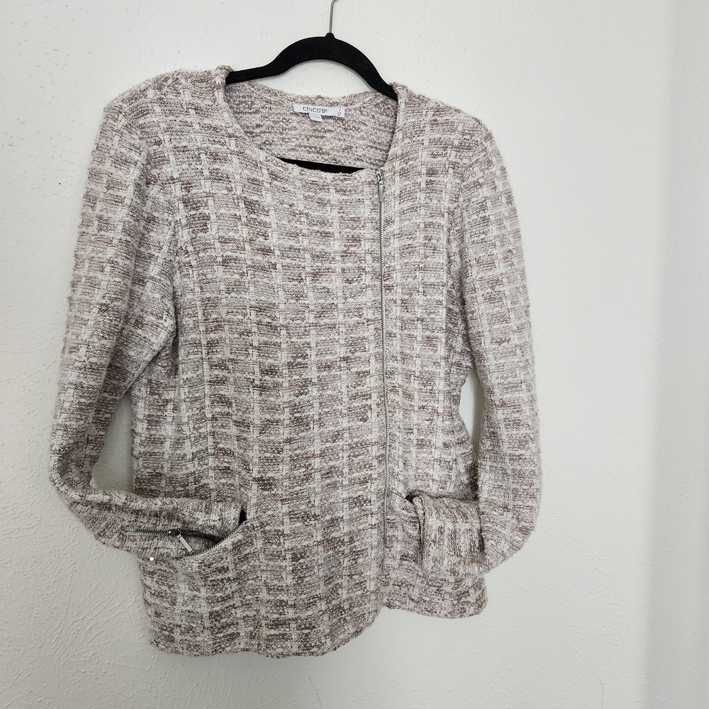 Chico's, Chic Tweed Jacket in Cream and Brown, XL, 3 US